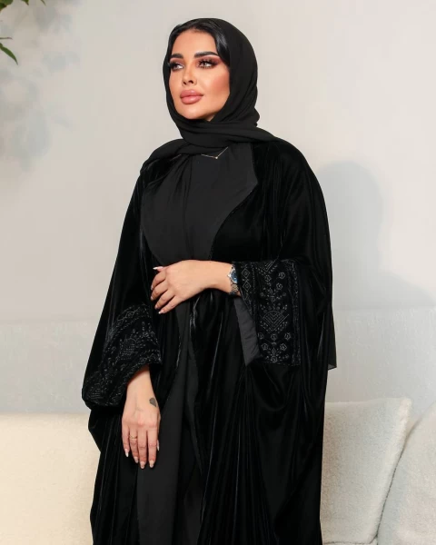 Velvet Abaya with Embroidery IB164 Black